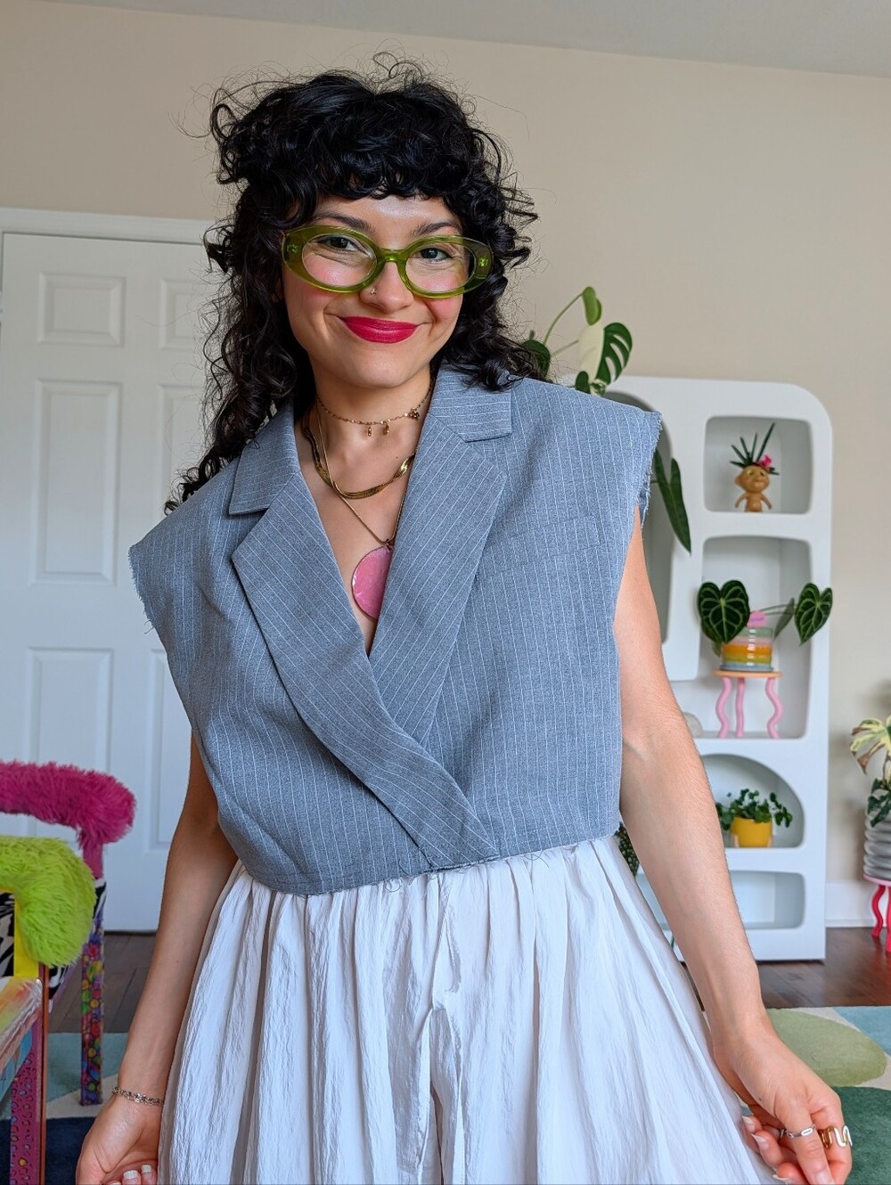 Upcycled Minosa blue gray pinstripe vest - Picture 3 of 9